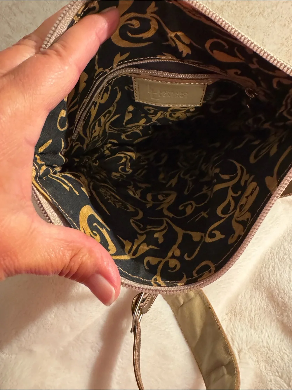 Labrado Leather in Beige and Brown - crossbody Embossed Leather Design - Picture 8 of 15